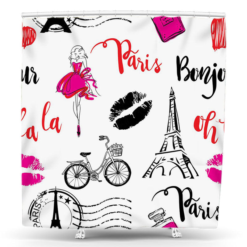 Lofaris Paris Eiffel Tower Lips Lady Modern Shower Curtain