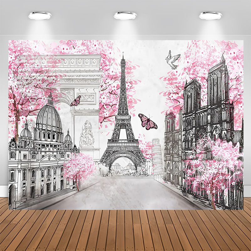 Lofaris Paris Eiffel Tower Pink Street Landscape Backdrop