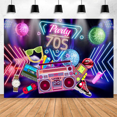 Lofaris Party 70S Music Neon Light Happy Birthday Backdrop