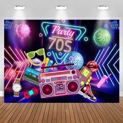 Lofaris Party 70S Music Neon Light Happy Birthday Backdrop