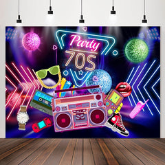 Lofaris Party 70S Music Neon Light Happy Birthday Backdrop