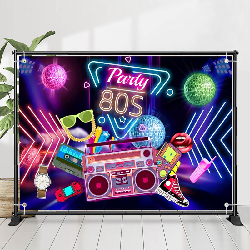 Lofaris Party 80S Rock Roll Neon Happy Birthday Backdrop