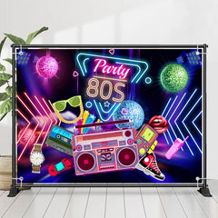 Lofaris Party 80S Rock Roll Neon Happy Birthday Backdrop