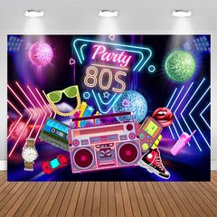 Lofaris Party 80S Rock Roll Neon Happy Birthday Backdrop