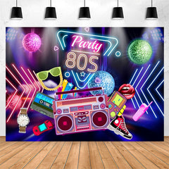 Lofaris Party 80S Rock Roll Neon Happy Birthday Backdrop