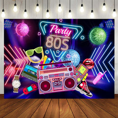 Lofaris Party 80S Rock Roll Neon Happy Birthday Backdrop