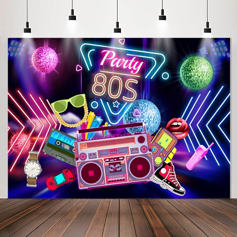 Lofaris Party 80S Rock Roll Neon Happy Birthday Backdrop