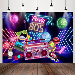 Lofaris Party 80S Rock Roll Neon Happy Birthday Backdrop