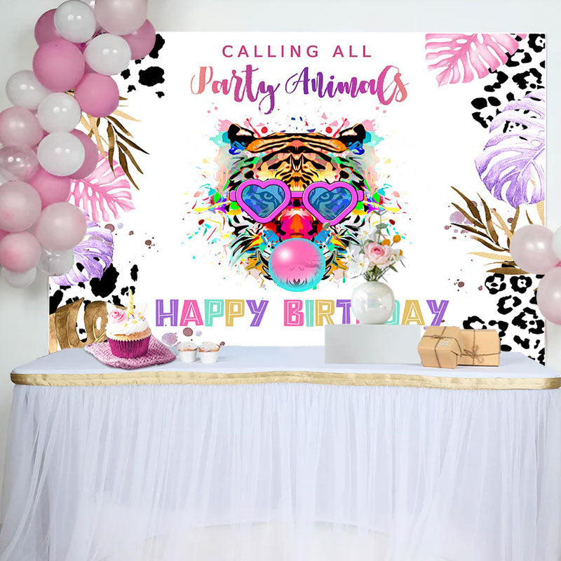 Lofaris Party Animals Colorful Plant Tiger Birthday Backdrop