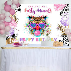 Lofaris Party Animals Colorful Plant Tiger Birthday Backdrop