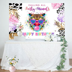 Lofaris Party Animals Colorful Plant Tiger Birthday Backdrop