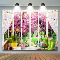 Lofaris Pastoral Glass Window Floral Tree Wedding Backdrop