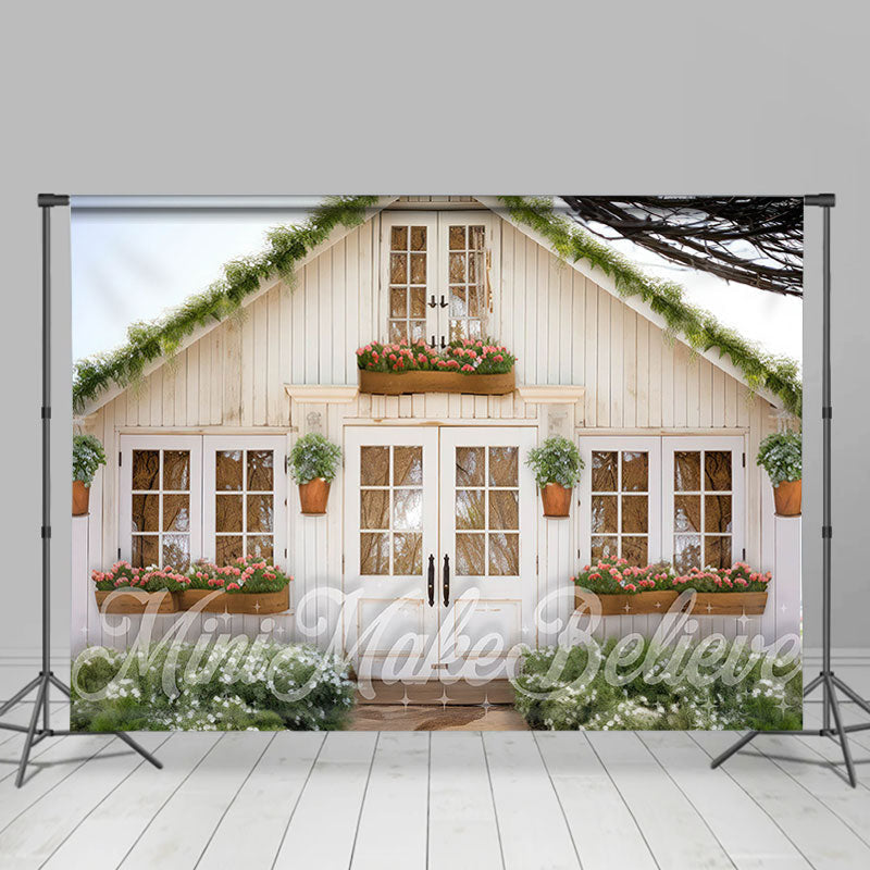 Lofaris Pastoral Plants White Wooden House Spring Backdrop
