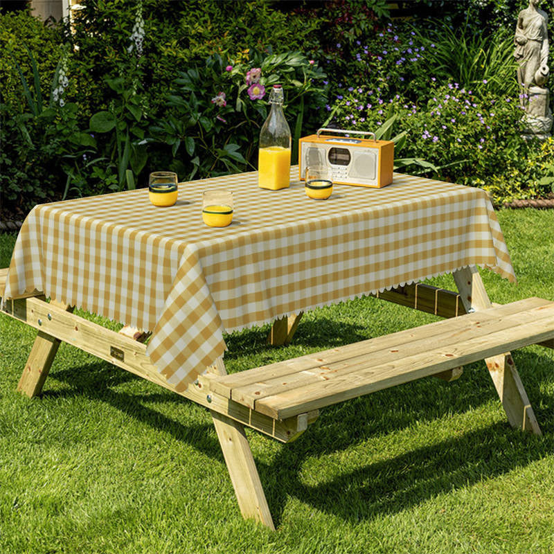Lofaris Pastoral Yellow Gingham Plaid Camping Tablecloth