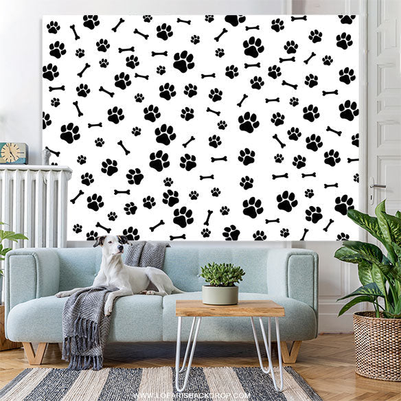 Lofaris Paws And Bones White Simple Happy Birthday Backdrop