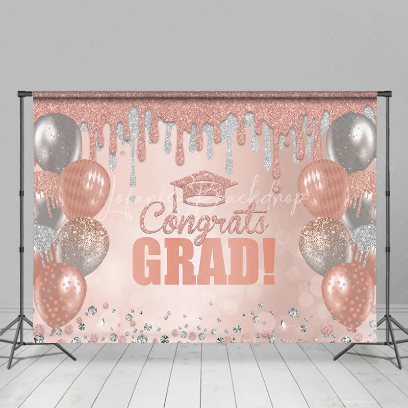 Lofaris Peach Pink Silver Balloon Congrat Grad Backdrop