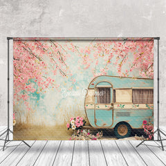 Lofaris Peach Tree Blossom Retro RV Bokeh Spring Backdrop