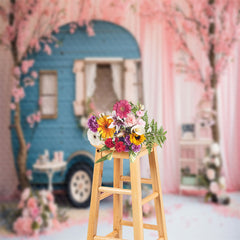 Lofaris Peach Trees Blossom RV Pink Curtain Spring Backdrop