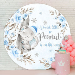Lofaris Peanut Elephant Blue Floral Round Baby Shower Backdrop