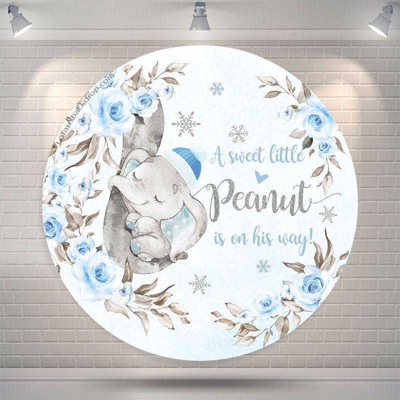 Lofaris Peanut Elephant Blue Floral Round Baby Shower Backdrop
