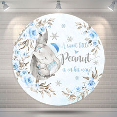 Lofaris Peanut Elephant Blue Floral Round Baby Shower Backdrop