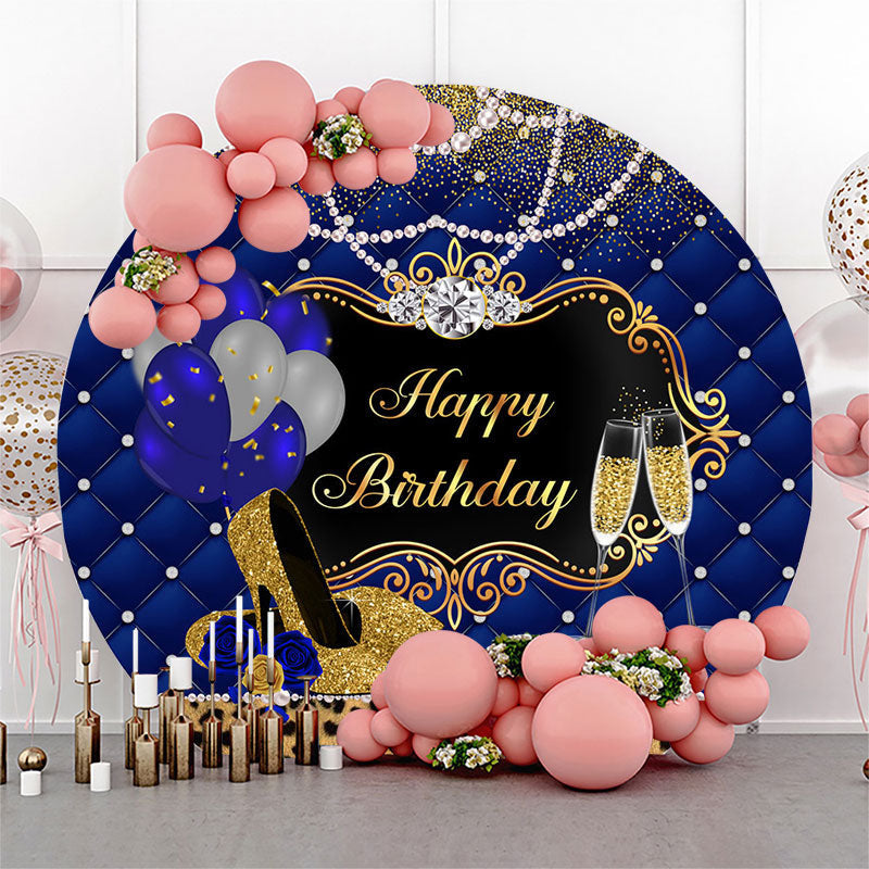 Lofaris Pearl Leopard Heel Blue Gold Birthday Round Backdrop