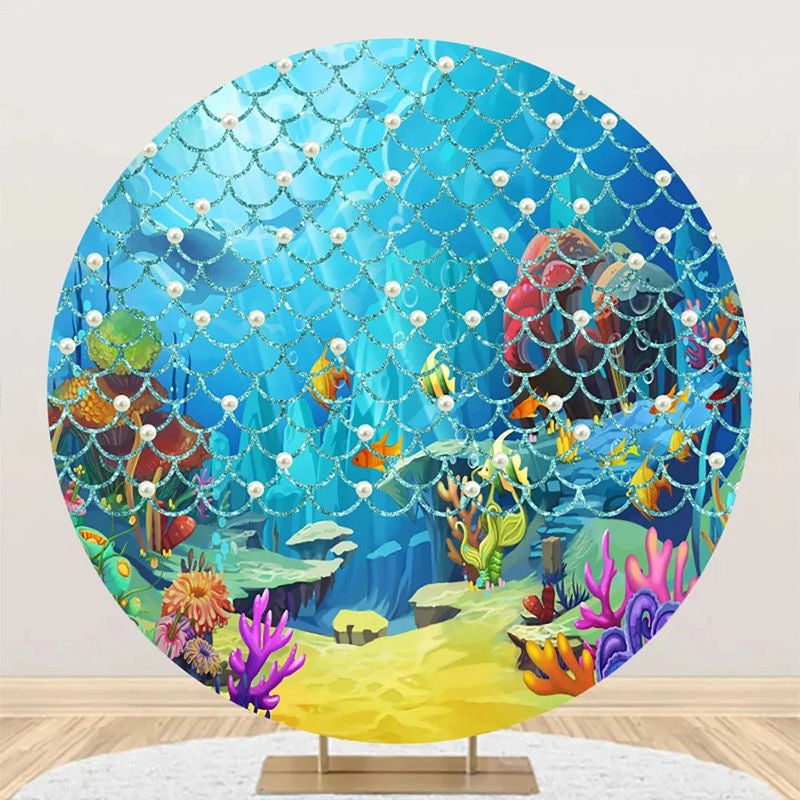 Lofaris Pearl Scale Pattern Undersea Corals Circle Backdrop