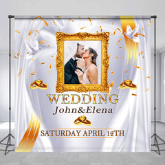 Lofaris Persoanlized Doves White Curtain Photo Wedding Backdrop