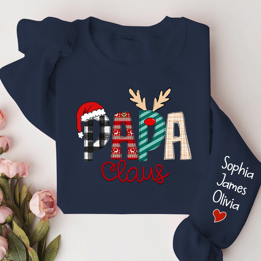 Lofaris Personalize Name Papa Claus Christmas Sweatshirt