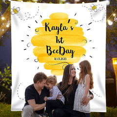 Lofaris Personalized 1st Birthday Bee Backdrop Decor