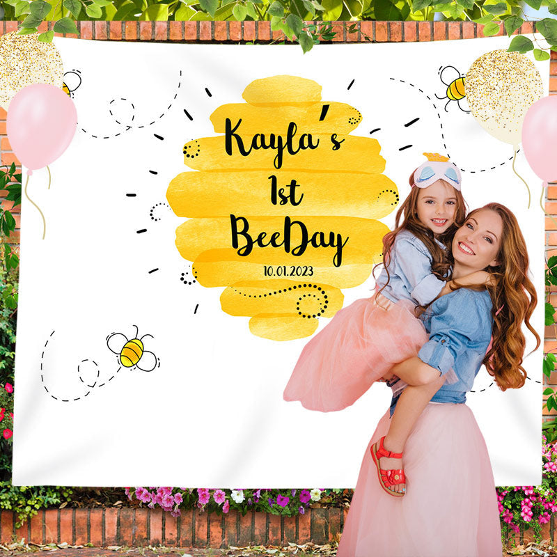 Lofaris Personalized 1st Birthday Bee Backdrop Decor