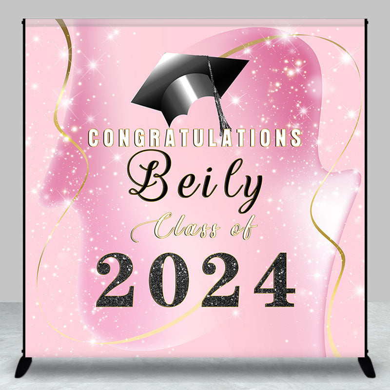 Lofaris Personalized 2024 Pink Gold Senior Prom Backdrop
