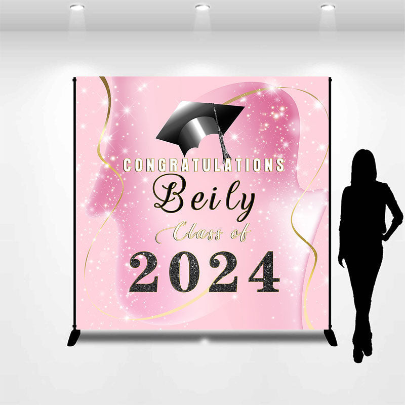 Lofaris Personalized 2024 Pink Gold Senior Prom Backdrop