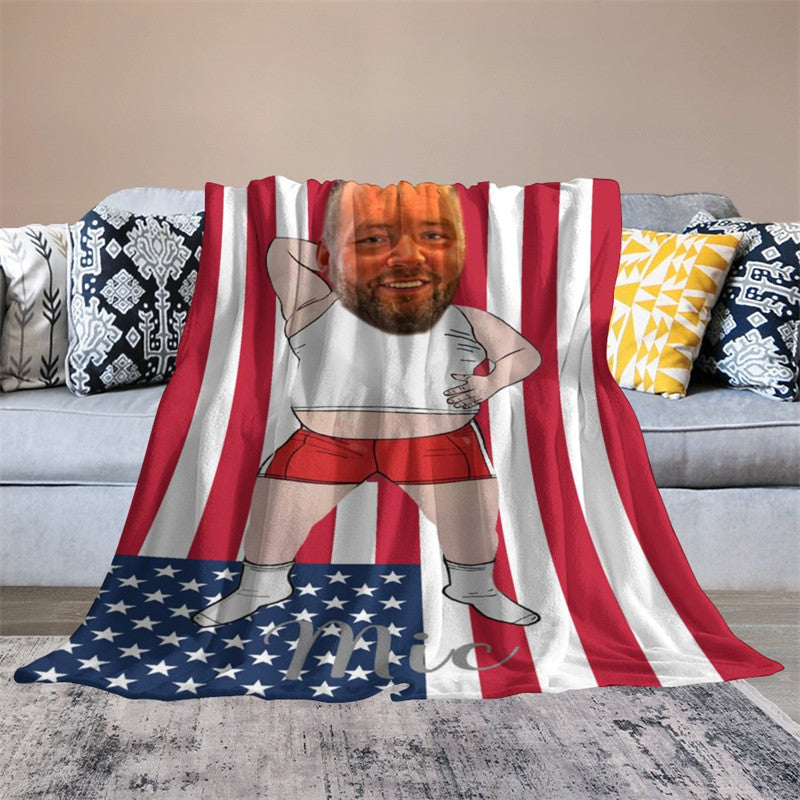 Lofaris Personalized American Flag Slovenly Man Face Blanket