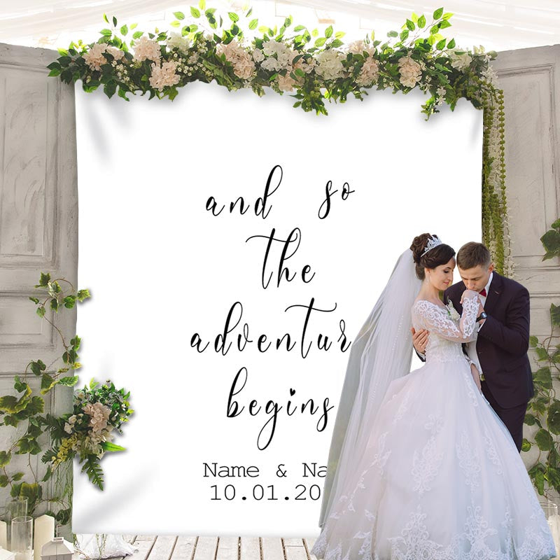 Lofaris Personalized And So the Dventure Begins Wedding Backdrop