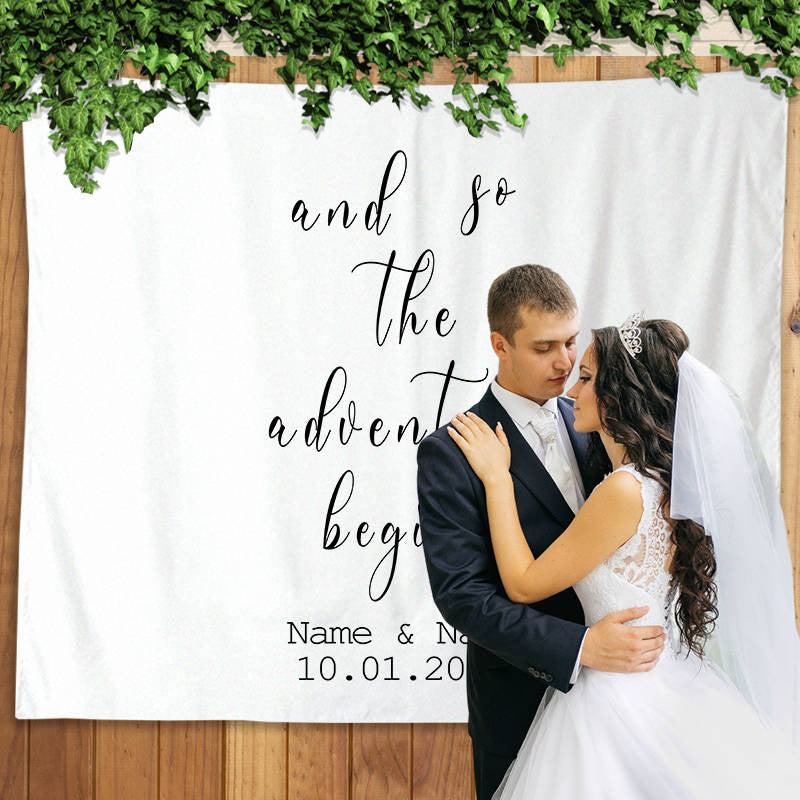 Lofaris Personalized And So the Dventure Begins Wedding Backdrop