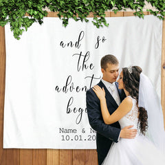 Lofaris Personalized And So the Dventure Begins Wedding Backdrop