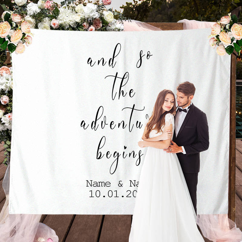 Lofaris Personalized And So the Dventure Begins Wedding Backdrop