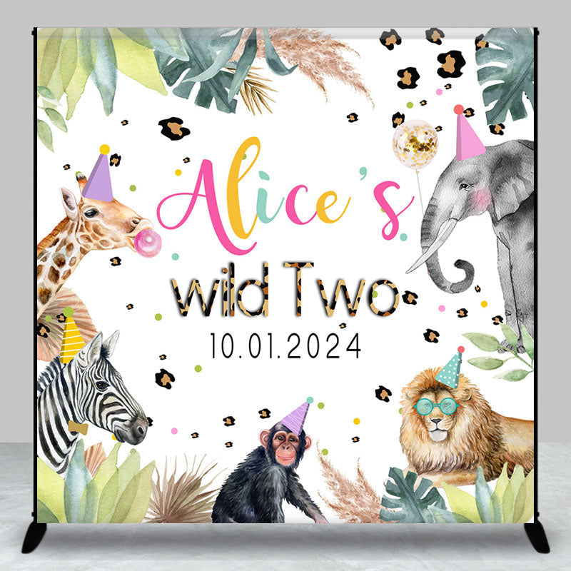 Lofaris Personalized Animal Green Monstera Birthday Backdrop