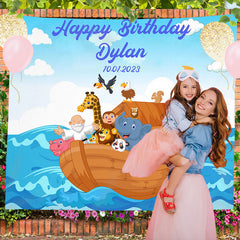Lofaris Personalized Animals On A Boat Birthday Backdrop