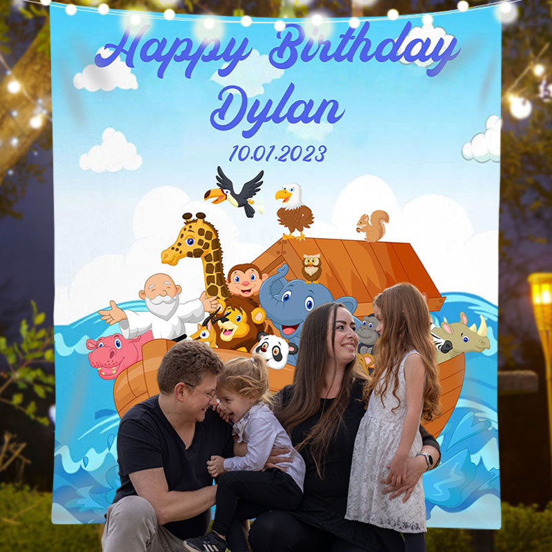 Lofaris Personalized Animals On A Boat Birthday Backdrop