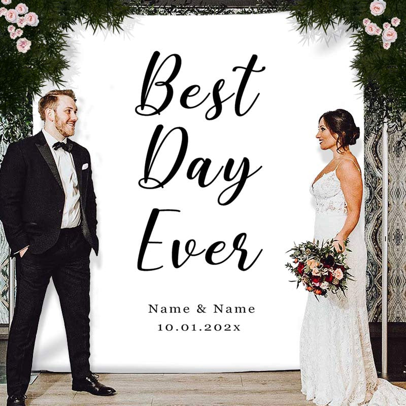 Lofaris Personalized Best Day Ever Wedding Backdrop with Names
