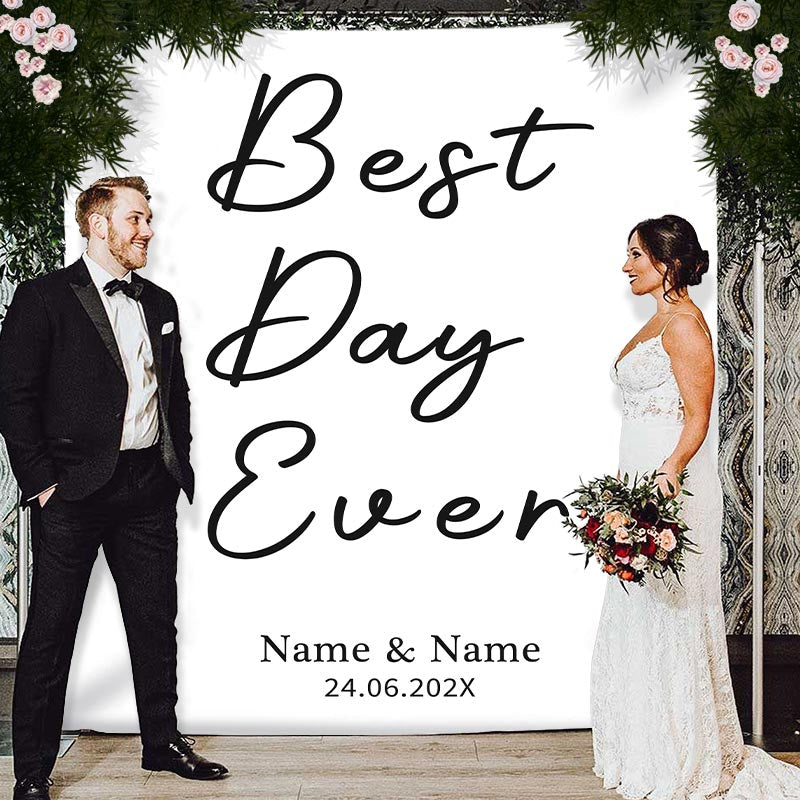 Lofaris Personalized Best Day Ever White Romantic Wedding Backdrop