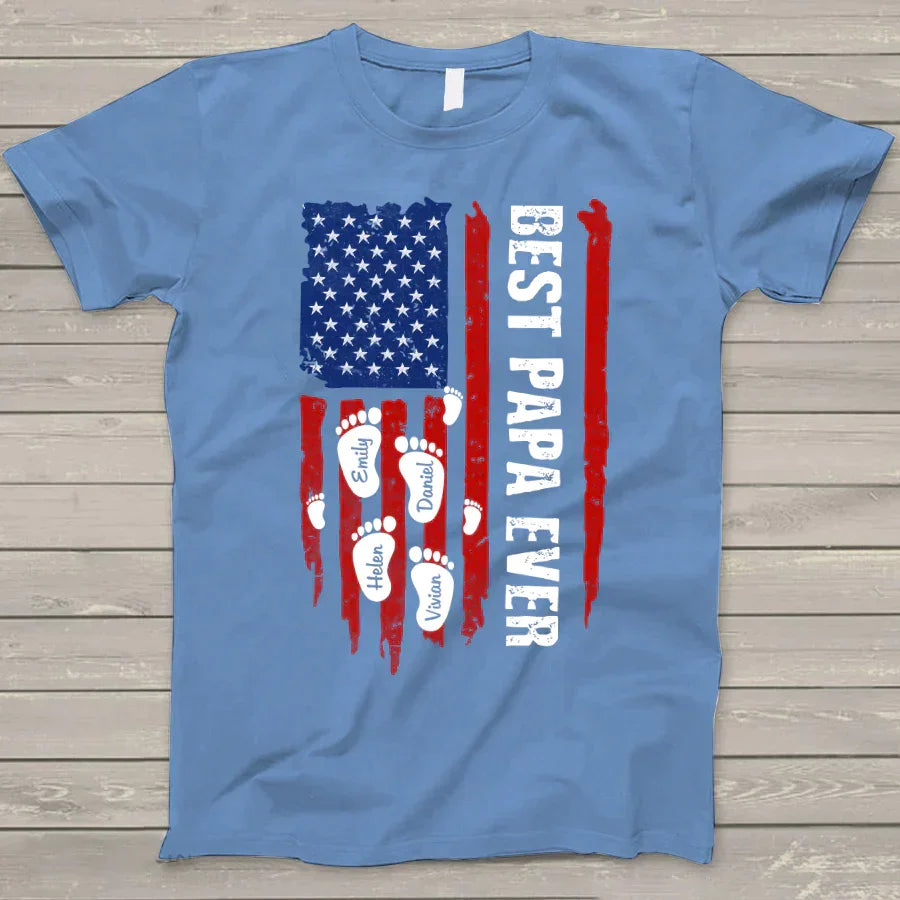Lofaris Personalized Best Papa Ever Footprint Gift T - Shirt