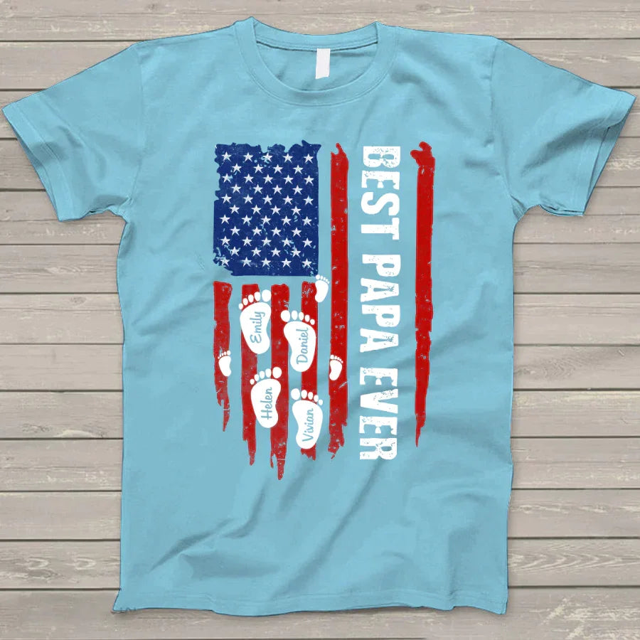 Lofaris Personalized Best Papa Ever Footprint Gift T - Shirt