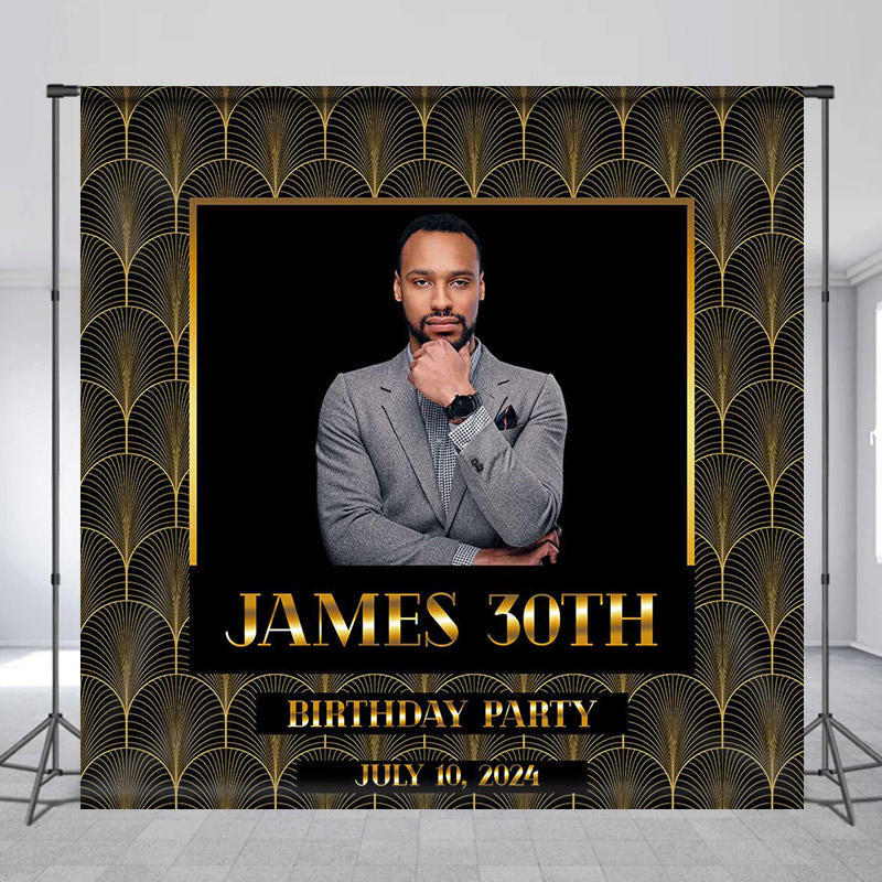 Lofaris Personalized Black Gold Birthday Backdrop For Men
