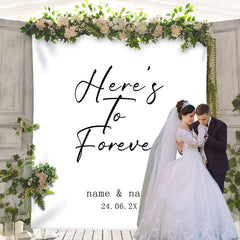 Lofaris Personalized Black Heres To Forever White Wedding Backdrop