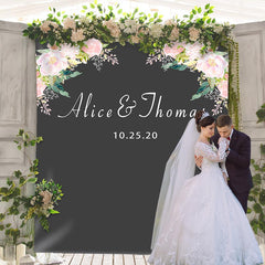 Lofaris Personalized Black Pink Floral Wedding Reception Backdrop