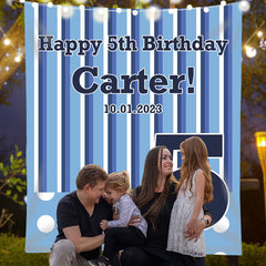 Lofaris Personalized Blue And White Stripe Birthday Backdrop