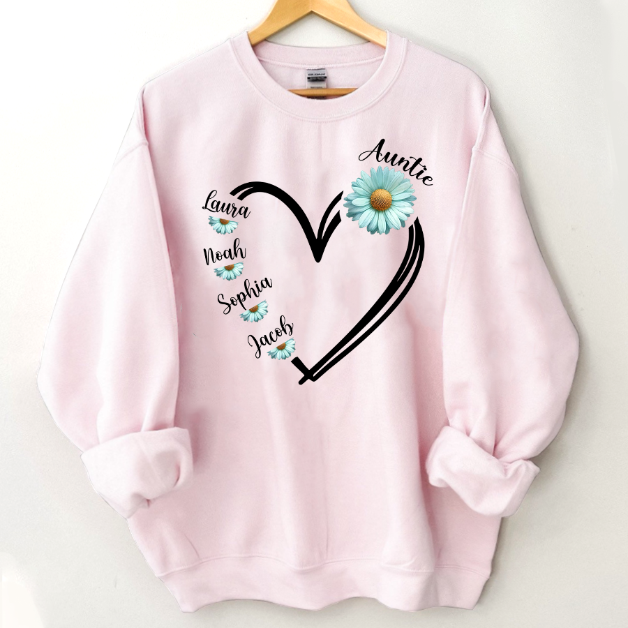 Lofaris Personalized Blue Daisy Flower Heart Aunt Sweatshirt